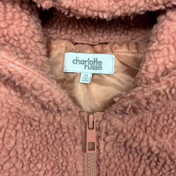 Charlotte Russe Sherpa Fleece Vest Hooded Zip Up Pockets Pink Medium Cozy Layer - Picture 6 of 10